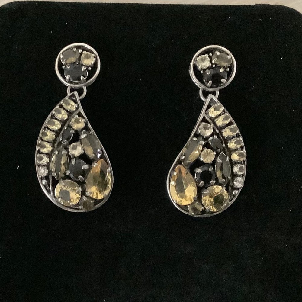 EARRINGS, ALLOY, GLASS AND RESIN